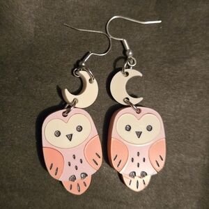 Pink and Cream Owl Earrings